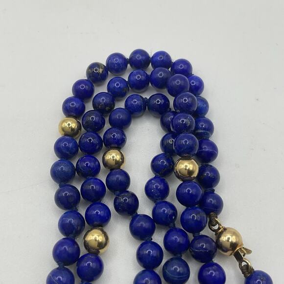 Lapis Lazuli Necklace 14k Gold Beads/Clasp 18” Round 5mm - Picture 3 of 7
